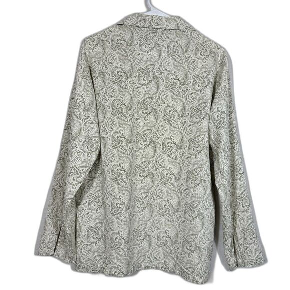 Silk Icon 100% Silk Paisley Button-Up Shirt Womens Small Beige Green Long Sleeve - Picture 2 of 15